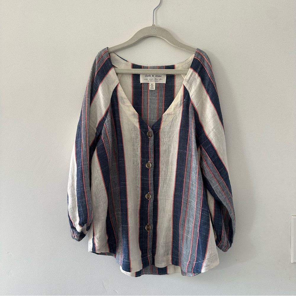 Cloth & Stone For Anthropologie 100% Cotton Striped Button Front Blouse